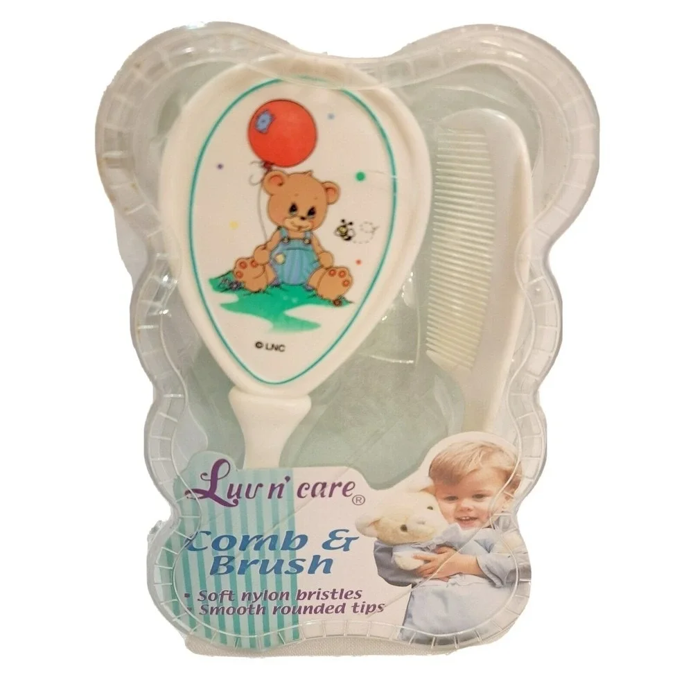 Vintage Baby Hair Brush & Comb Set Teddy Bear Retro Babycore